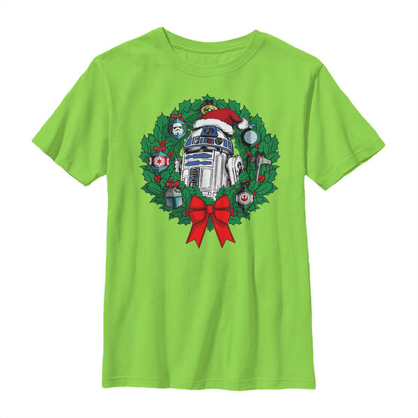 Star Wars - R2-D2 Ornament Wreath - Christmas - Enfant T-shirt - Citron vert - Devant