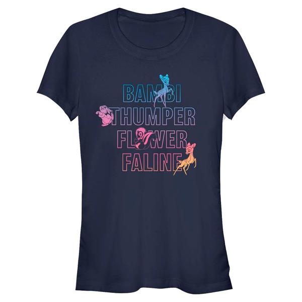 Aperçu: Disney Classics - Bambi - Skupina Characters Names Stacked - Femme T-shirt - Bleu marine - Devant