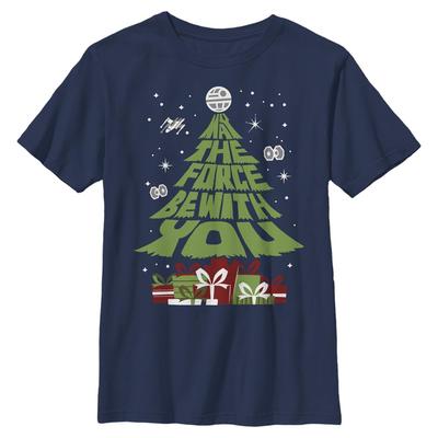 Star Wars - Text Tree - Navidad - Niños Camiseta - Marino - delante