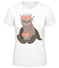 Faultier Mit Blumen - Frauen Basic T-Shirt - Weiß - Vorne