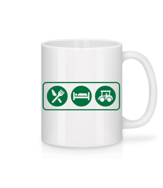 Vorschau: Essen Schlafen Traktorfahren - Tasse - Weiß - Vorne