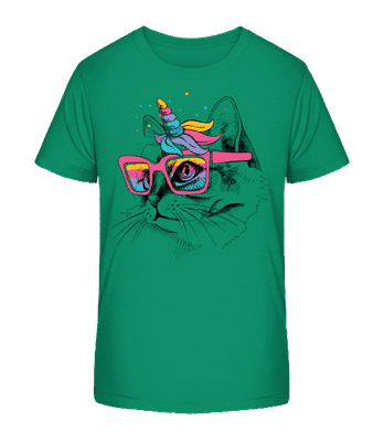 Unicorn Party Cat - Kid's Organic T-Shirt Stanley Stella 2.0 - Green - Front