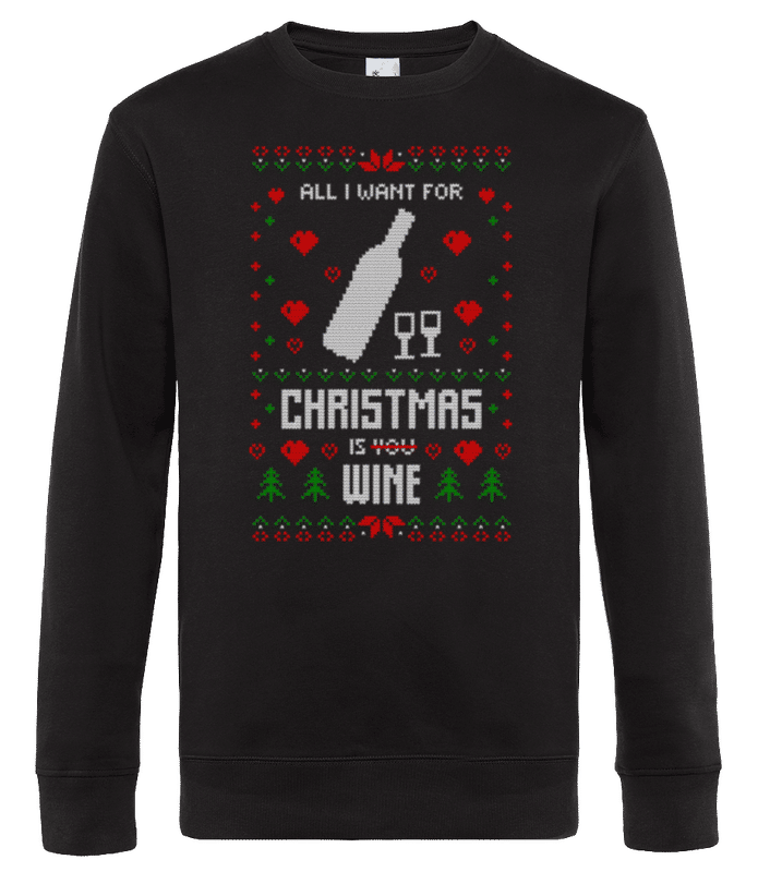 Vorschau: All I Want For Christmas Is Wine - Männer Standard Pullover - Schwarz - Vorne