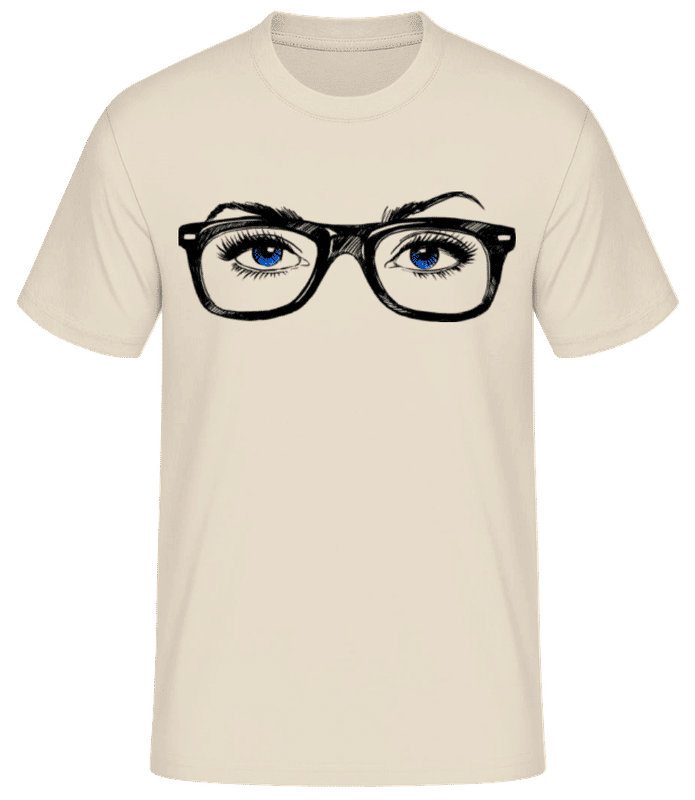 Vista previa: Hipster Eyes Blue - Camiseta básica para hombre - Crema - delante