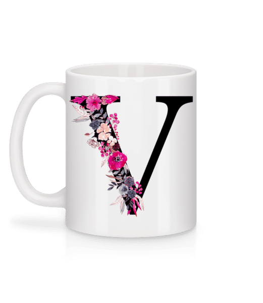 Aperçu: Fleurs Initiale V - Mug en céramique blanc - Blanc - Derrière