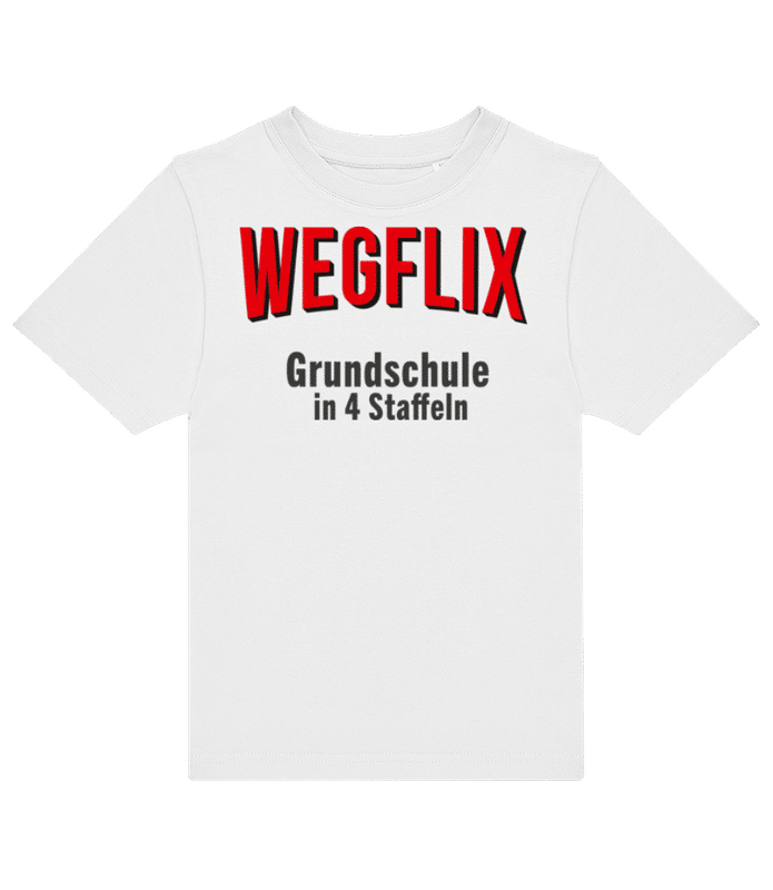 Vorschau: Wegflix Grundschule In 4 Saffeln - Kinder T-Shirt B&C - Weiß - Vorne