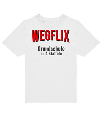Wegflix Grundschule In 4 Saffeln - Kinder T-Shirt B&C - Weiß - Vorne