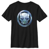 Marvel - Black Panther Wakanda Forever - Logo Black Panther Sigil Metal - Kids T-Shirt - Black - Front