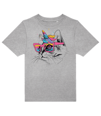 Unicorn Party Cat - Detské tričko B&C - Melírovo šedá - Predné