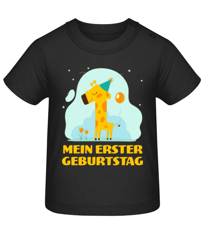 Vorschau: Erster Geburtstag Giraffe - Baby Bio T-Shirt - Schwarz - Vorne