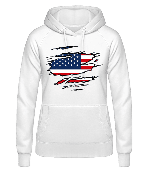 Aperçu:  Drapeau déchiré USA - Sweat à capuche Femme - Blanc - Devant