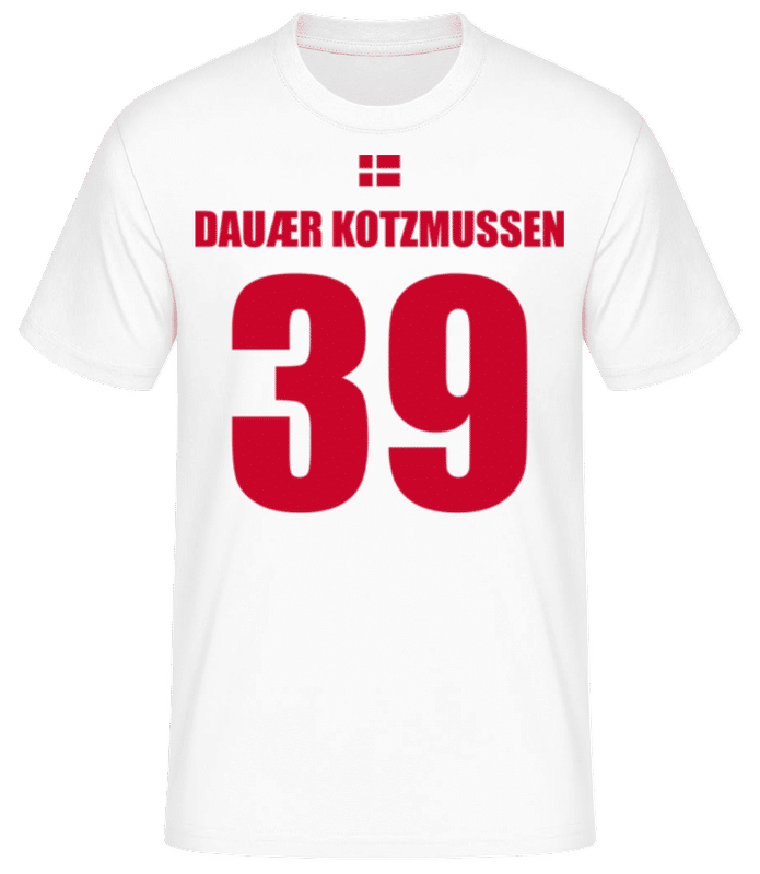 Vorschau: Dänemark Fußball Trikot Dauær Kotzmussen - Männer Basic T-Shirt - Weiß - Vorne