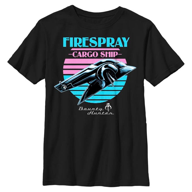 Vista previa: Star Wars - Book of Boba Fett - Logo Firespray - Niños Camiseta - Negro - delante