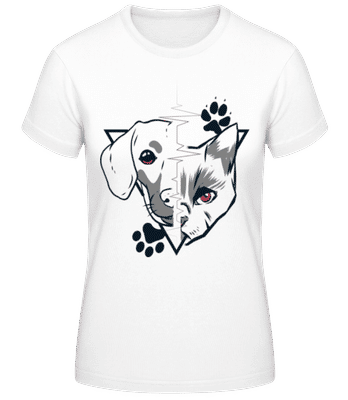 Cat And Dog - Women's Basic T-Shirt - White - Front