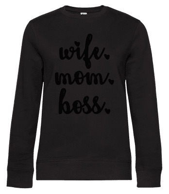Motif Wife Mom Boss - Sweat-shirt standard pour femme - Noir - Devant