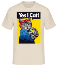 Yes I Cat - Männer Basic T-Shirt - Creme - Vorne