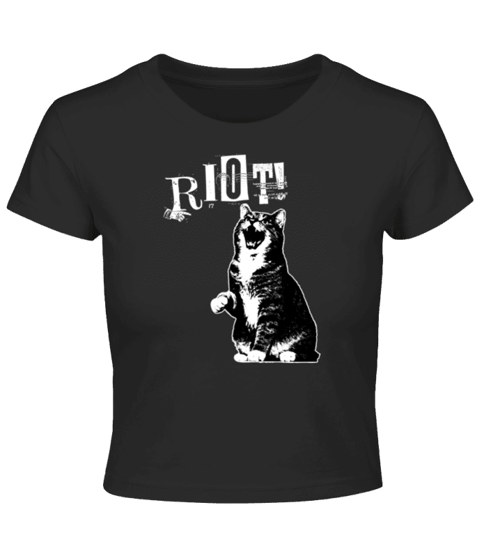Preview: Riot Cat - Women's Build Your Brand Crop T-Shirt - Black - Front