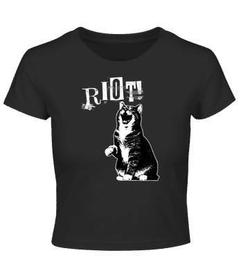 Riot Cat - Women's Build Your Brand Crop T-Shirt - Black - Front