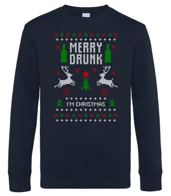 Merry Drunk I Am  Christmas - Männer Standard Pullover - Marine - Vorne