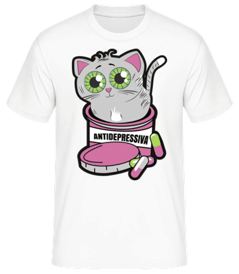 Antidepressiva Katze - Männer Basic T-Shirt - Weiß - Vorne