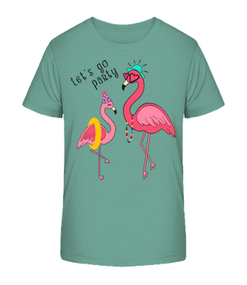 Party Flamingos - Kid's Organic T-Shirt Stanley Stella 2.0 - Teal - Front