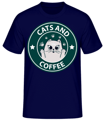 Cats And Coffee - Men's Basic T-Shirt - Navy - Front
