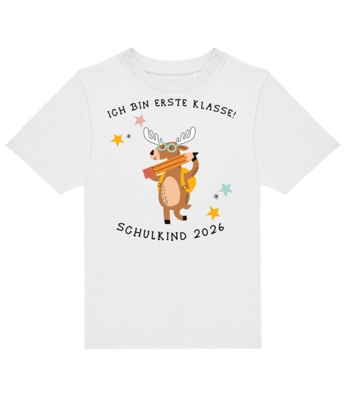Vorschau: Schulkind 2026 Elch - Kinder T-Shirt B&C - Weiß - Vorne
