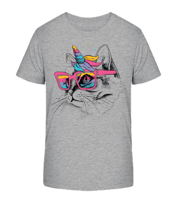 Unicorn Party Cat - Kid's Organic T-Shirt Stanley Stella 2.0 - Heather grey - Front