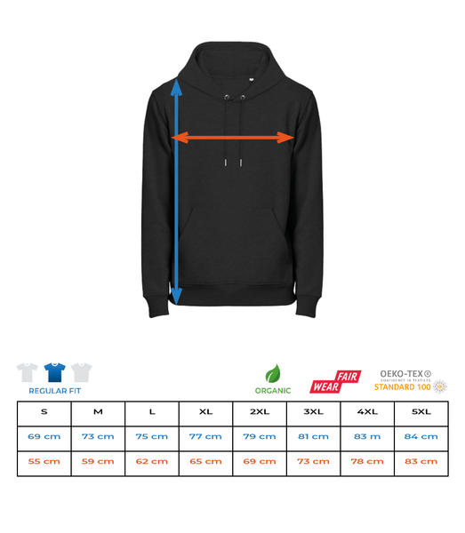 Aperçu: Sweat à capuche bio Unisex Stanley Stella 2.0 - Tableau des tailles