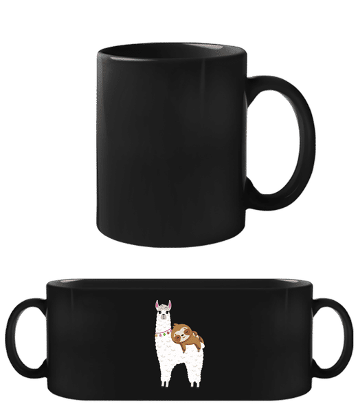 Preview: Llama With Sloth - Black Mug - Black - Front