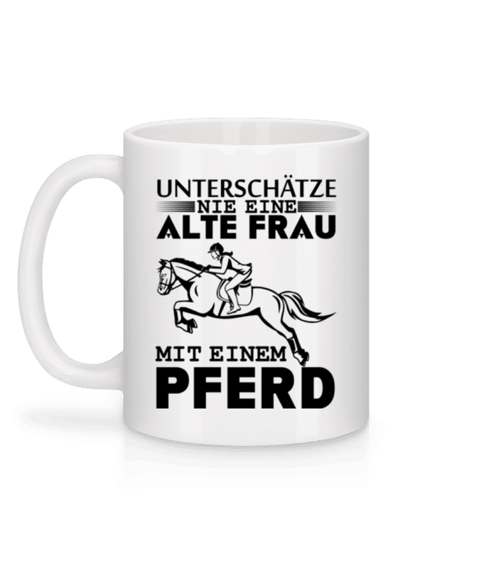 Vorschau: Alte Frau mit Pferd - Tasse - Weiß - Hinten