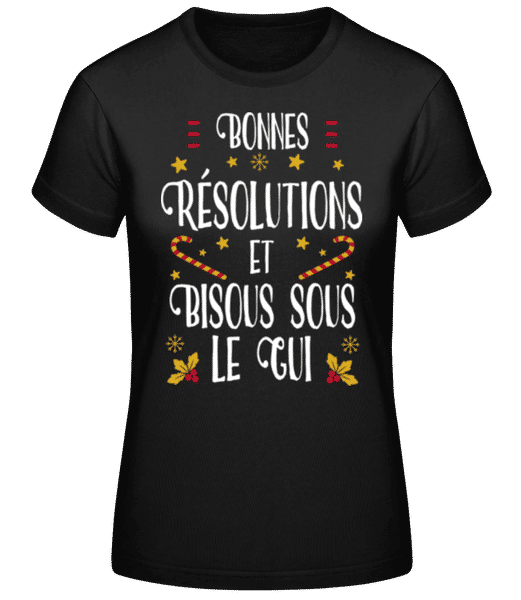 Aperçu: Bonnes Résolutions Et Bisous Sous Le Gui - T-shirt standard Femme - Noir - Devant