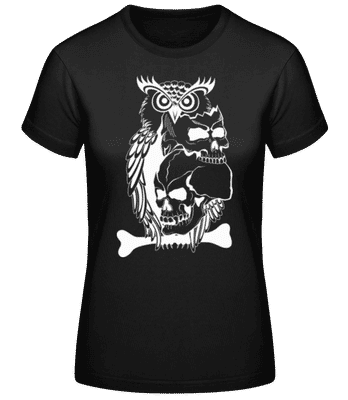 Owls Skulls Tattoo - Women's Basic T-Shirt - Black - Front