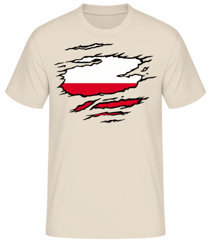 Náhled: Roztrhaná vlajka Polsko - Pánské basic tričko - Krémová - Napřed