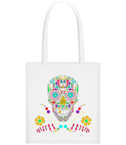 Vorschau: Bunter Totenkopf - Stofftasche - Weiß - Vorne