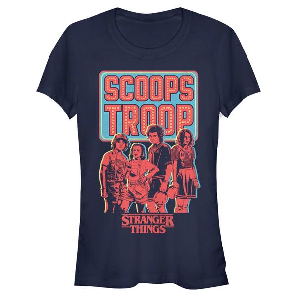 Aperçu: Netflix - Stranger Things - Skupina Scoop Troop - Femme T-shirt - Bleu marine - Devant