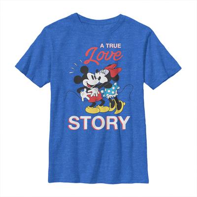 Disney - Micky Maus - Mickey & Minnie True Love Story - Kinder T-Shirt - Royalblau meliert - Vorne