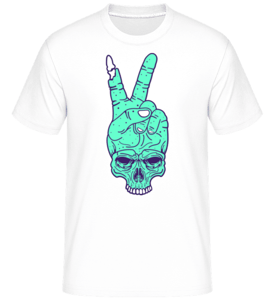 Aperçu: Skull Hand Peace -  T-Shirt Shirtinator homme - Blanc - Devant