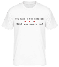 Nová správa: Vezmeš si ma? - Pánske basic tričko - Biela - Predné