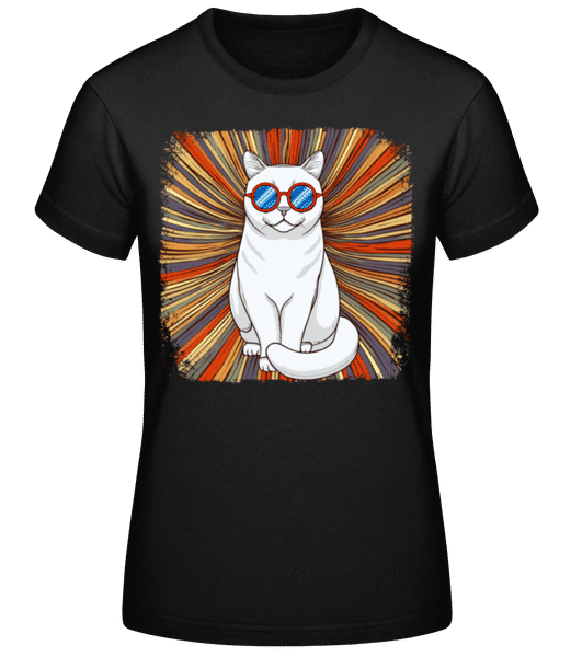 Aperçu: Chat British Shorthair Look Hippie - T-shirt standard Femme - Noir - Devant