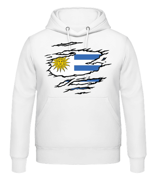 Aperçu: Drapeau déchiré Uruguay - Sweat à capuche Homme - Blanc - Devant