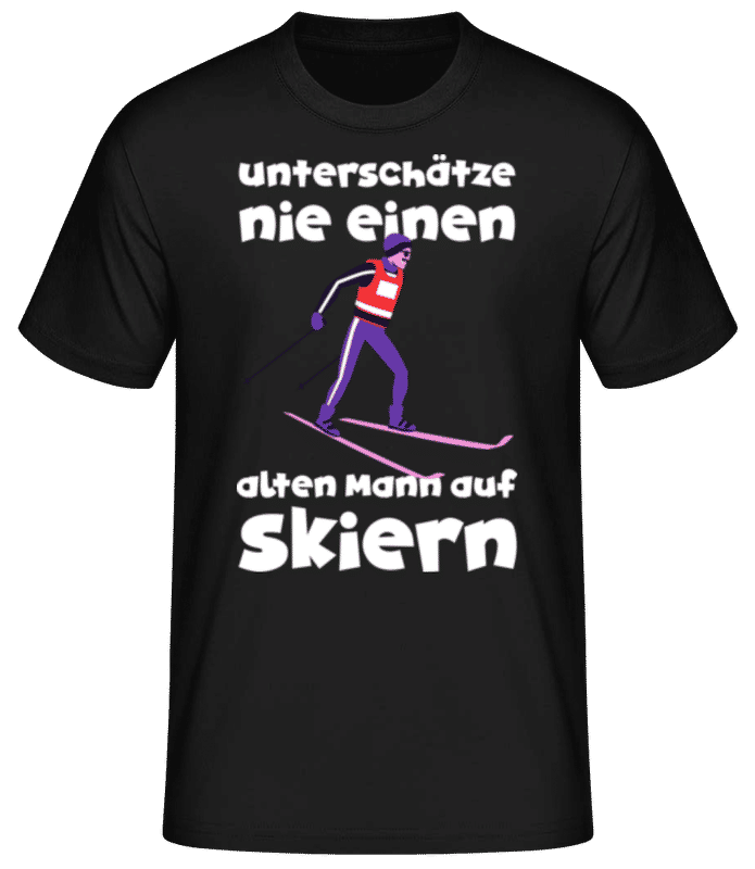Vorschau: Alter Mann Auf Skiern - Männer Basic T-Shirt - Schwarz - Vorne