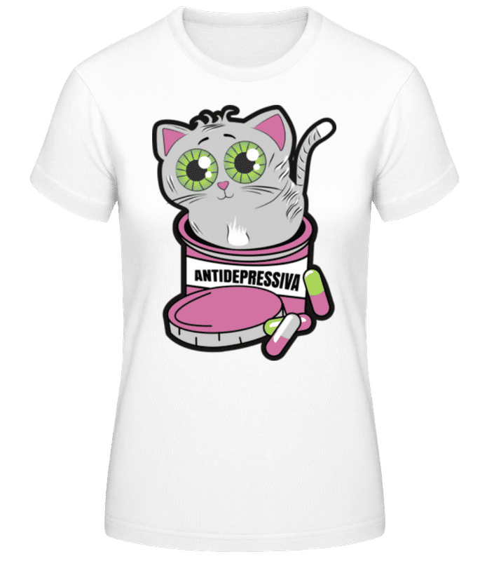 Vorschau: Antidepressiva Katze - Frauen Basic T-Shirt - Weiß - Vorne