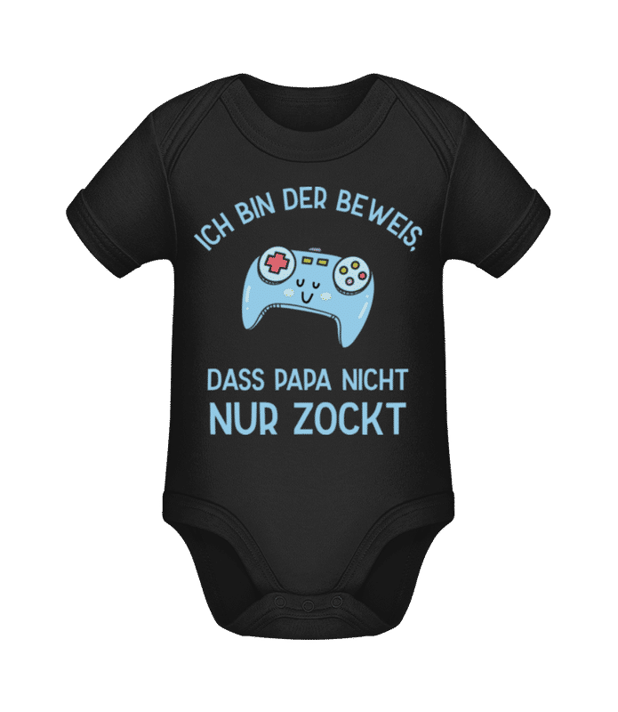 Vorschau: Der Beweis Dass Papa Nicht Nur Zockt - Baby Bio Strampler - Schwarz - Vorne