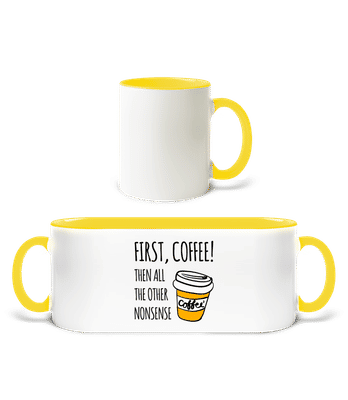 First Coffee - Taza bicolor - Blanco / Amarillo - delante