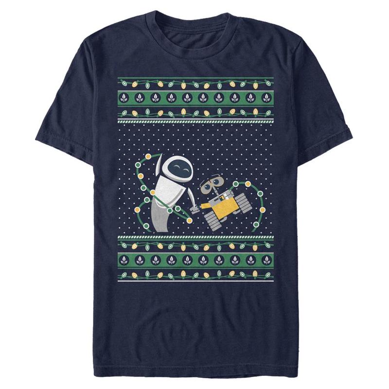 Vista previa: Pixar - Wall-E - Wall-e & Eve Ugly Sweater - Hombres Camiseta - Marino - delante