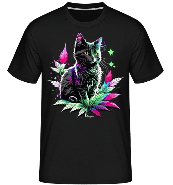 Aperçu: Chat Psychédélique Au Cannabis - T-Shirt Shirtinator homme - Noir - Devant