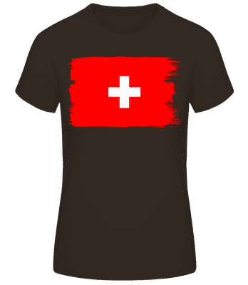 Švajčiarska Vlajka - Dámske basic tričko - Hnedá - Predné