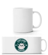 Cats And Coffee - Panoráma hrnek - Bílá - Napřed