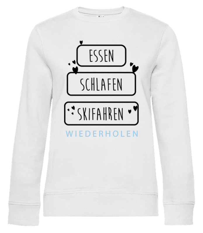 Vorschau: Essen Schlafen Skifahren - Frauen Standard Pullover - Weiß - Vorne